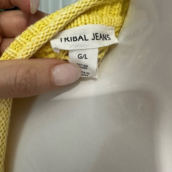 Tribal Yellow Crew Neck Sweater with Ribbed Knit - Picture 2 of 5